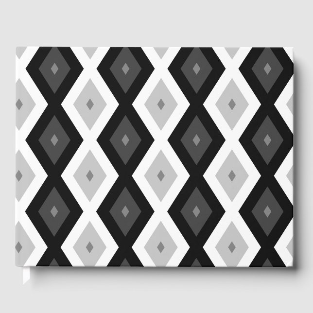Libro De Visitas Patrón de diamante negro, blanco y gris (Anverso)