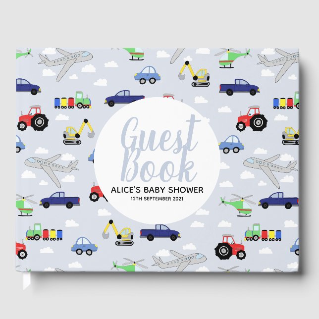 Libro De Visitas Patrón de transporte de coches azul para niños Bab (Anverso)