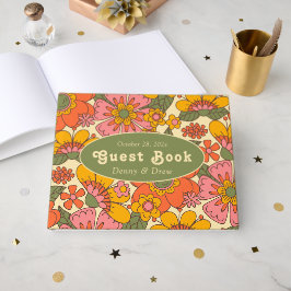 Libro De Visitas Patrón floral colorido Retro Boho Boda de los años