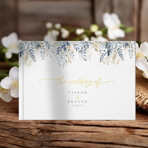 Libro De Visitas Patrón floral dulce Dusty Blue Relieve metalizado