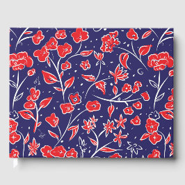 Libro De Visitas Patrón floral rojo y azul