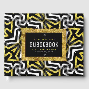 Libro De Visitas Patrón geométrico Glam Gold Black Graduación V4
