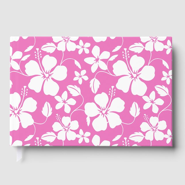 LIBRO  DE VISITAS PATRÓN HAWAIIANO HULA (HIBISCO) EN ROSA (Anverso)