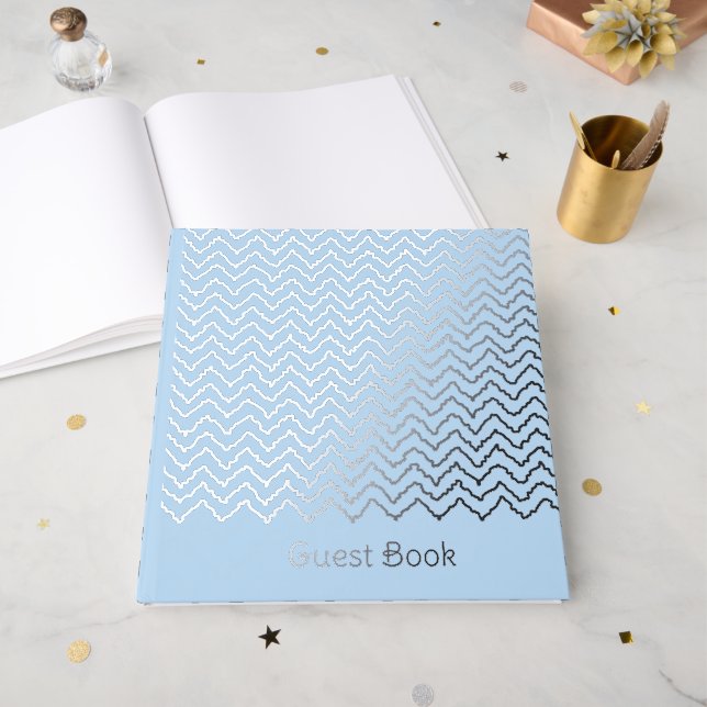 Libro De Visitas Patrón Moderno de Chevron Zigzag Ondulado en Azul (Anverso Abierto)