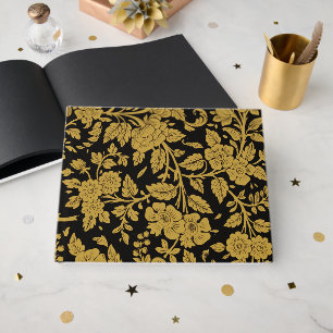 Libro De Visitas Patrón negro de flores de oro antiguo indio lacado