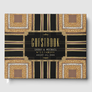 Libro De Visitas Patrón negro de oro del Purpurina del Art Deco del