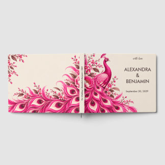 Libro De Visitas Pavo Real Botánico de Boda | Pink Couture