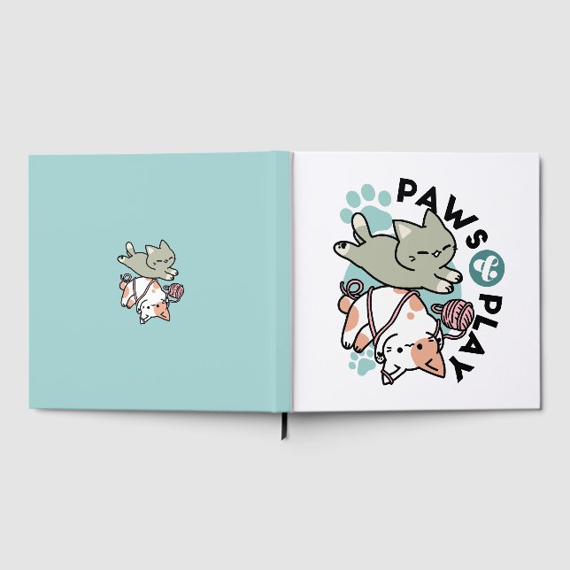 Libro De Visitas Paws and Play – Adorable Cat Illustration (Lleno)
