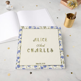 Libro De Visitas Pea dulce Floral Azul y Crema