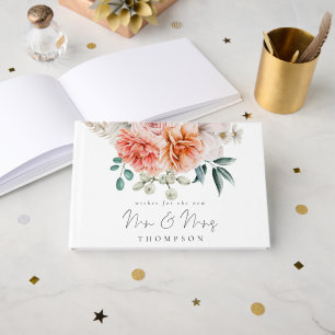 Libro De Visitas Peach Coral Peonies Florals Desea Nuevo Sr. Mrs.