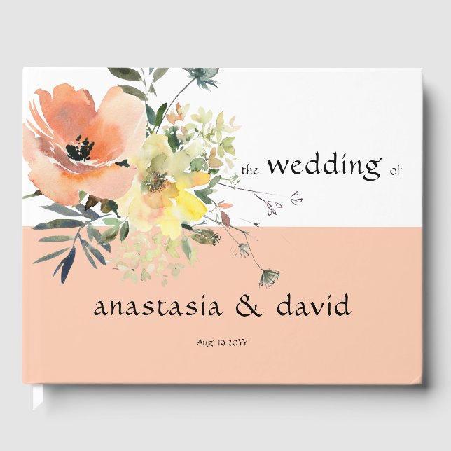 Libro De Visitas Peach Floral Boda Guest Book (Anverso)