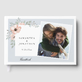 Libro De Visitas Peach Floral Dusty Blue 2 Fotos Boda