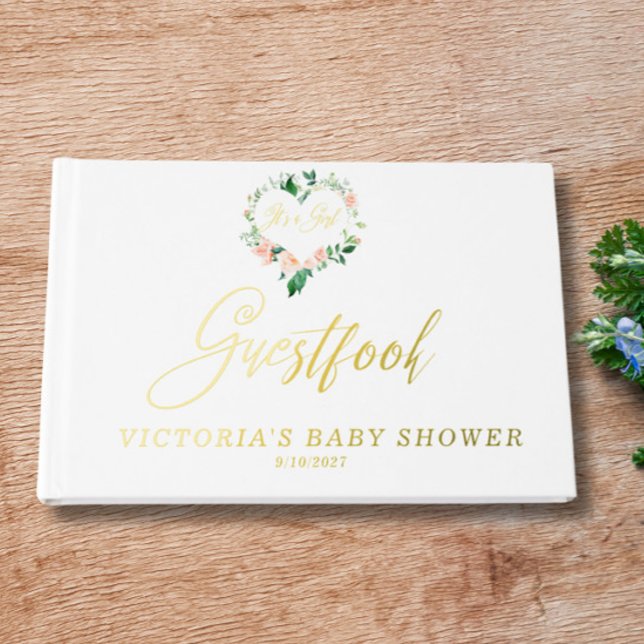 Libro De Visitas Peach Floral heart Baby Shower (Subido por el creador)
