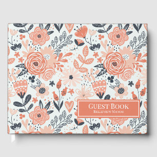 Libro De Visitas Peach Floral Pattern Vacaciones Hogar o Alquiler I