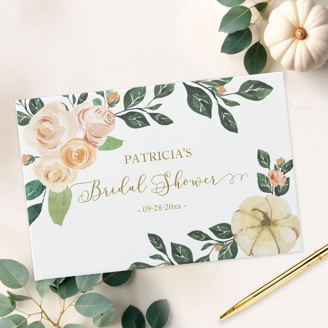 Libro De Visitas Peach Floral Pumpkin Fall Bridal Shower Guest Book (Subido por el creador)