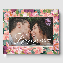Libro De Visitas Peach Floral with Love Script Photo Boda
