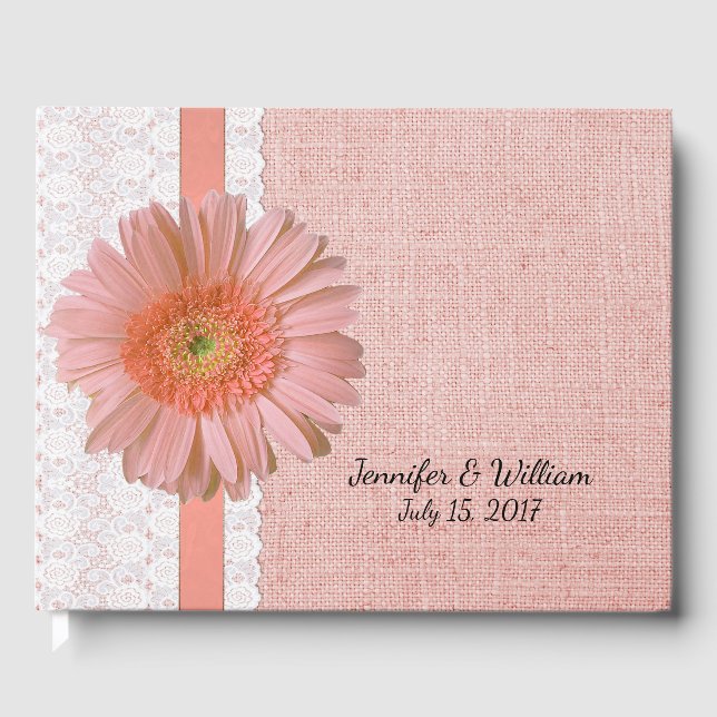 Libro De Visitas Peach Gerber Daisy Boda Guest Book (Anverso)