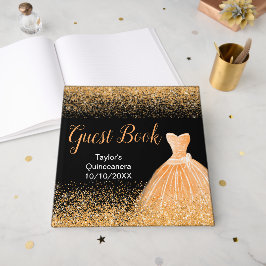 Libro De Visitas Peach Orange Dress Faux Glitter Quinceanera