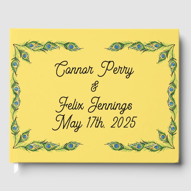 Libro De Visitas Peacock Feathers Boda Amarillo (Anverso)