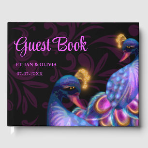 Libro De Visitas Peacock Jewel Tones Boda Floral Moody púrpura