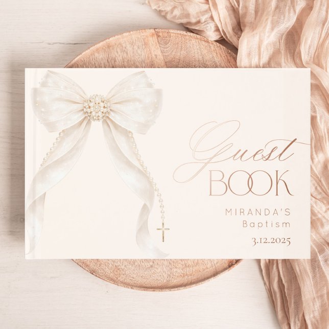 Libro De Visitas Pearls Gold Bow Girl Baptism (Subido por el creador)