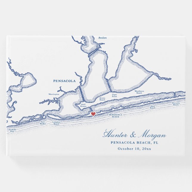 Libro De Visitas Pensacola Beach FL Map Elegant Navy Blue Boda (Anverso)