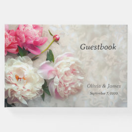 Libro De Visitas peonatos rosados y blancos con fondo de encaje