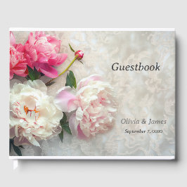 Libro De Visitas peonatos rosados y blancos con fondo de encaje