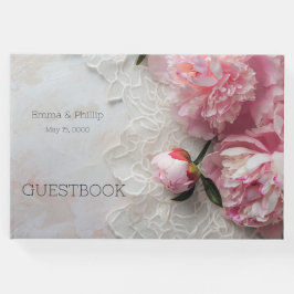 Libro De Visitas peonías rosadas en encaje