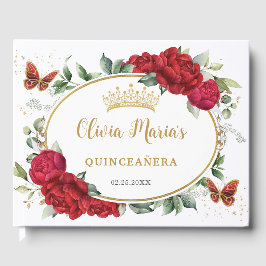 Libro De Visitas Peonies Florales Mariposas Doradas Quinceanera