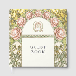 Libro De Visitas Peonies Gold Wedding Art Nouveau