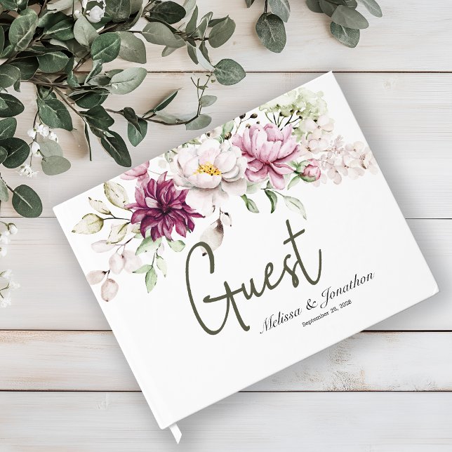 Libro De Visitas Peonies Pink Burgundy Floral Elegante Boda (Subido por el creador)