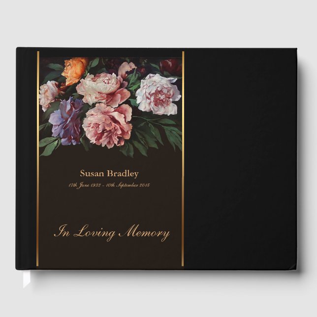 Libro De Visitas Peonies Pintando Memorial Funeral Guest Book 2 (Anverso)
