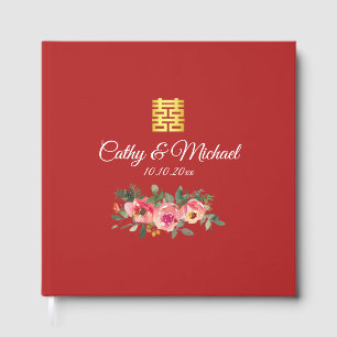 Libro De Visitas Peony floral doble felicidad boda chino rojo
