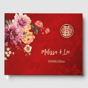 Libro De Visitas Peony Red Chinese Boda