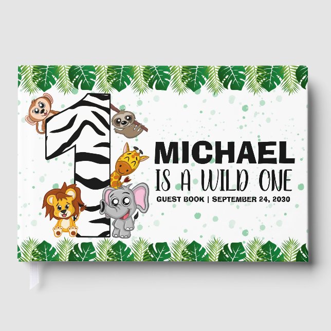 Libro De Visitas Pequeño salvaje un Safari Jungle Animales 1er cump (Anverso)