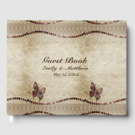 Libro De Visitas Pergamino antiguo, encaje, cuentas brillantes y ma