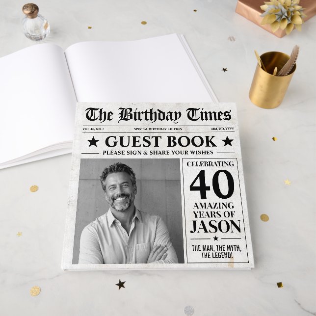 Libro De Visitas Periódico personalizado de cumpleaños (Anverso Abierto)