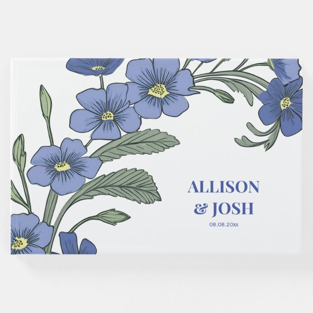 Libro De Visitas Periwinkle Blue Floral Moderno Boda (Anverso)