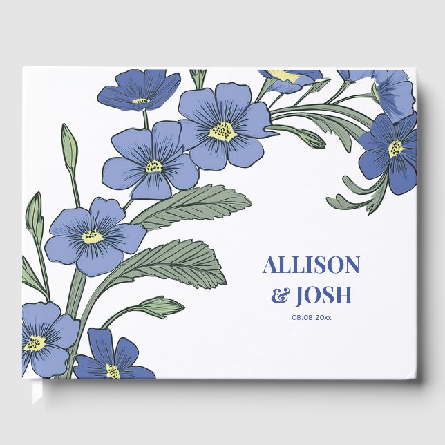 Libro De Visitas Periwinkle Blue Floral Moderno Boda (Anverso)