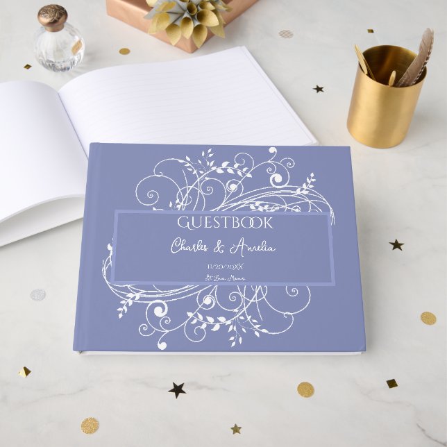 Libro De Visitas Periwinkle Flourish Boda Guest Book (Anverso Abierto)
