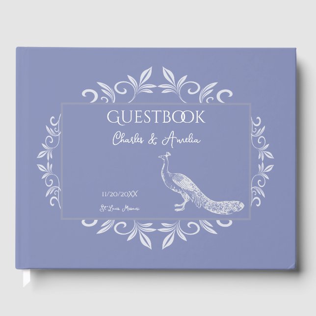 Libro De Visitas Periwinkle Peacock Flourish Boda Guest Book (Anverso)