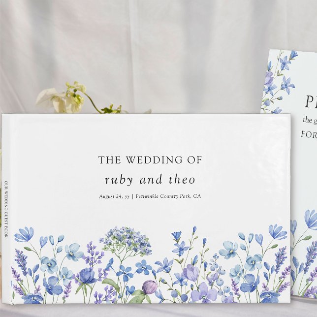 Libro De Visitas Periwinkle Wildflower Elegante Boda floral (Wedding Guest Book from my Lilac + Periwinkle Wildflower Wedding Collection)