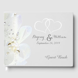 Libro De Visitas Perlas Personalizadas y Boda de Encaje