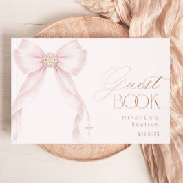 Libro De Visitas Perlas Rosa Rubor con Lazo Bautizo Niña