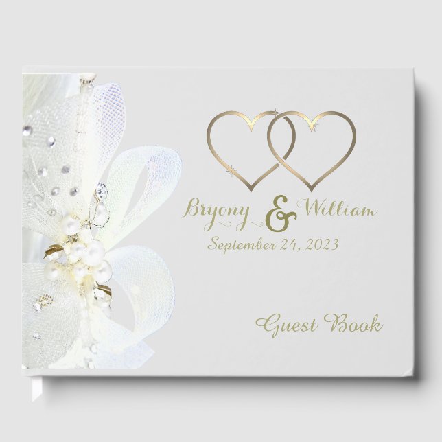 Libro De Visitas Perlas Y Boda De Lace Gold Personalizadas (Anverso)