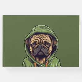 Libro De Visitas Perro de Pug con capucha verde