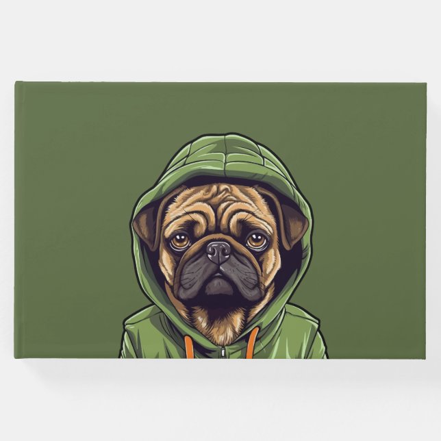 Libro De Visitas Perro de Pug con capucha verde (Anverso)