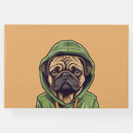 Libro De Visitas Perro de Pug con capucha verde