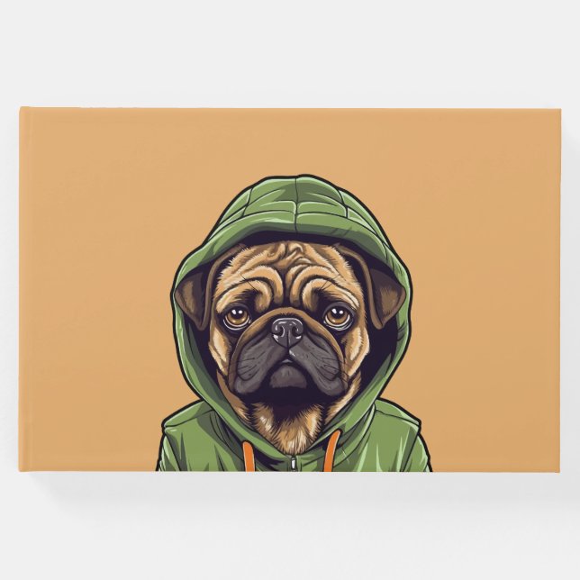 Libro De Visitas Perro de Pug con capucha verde (Anverso)